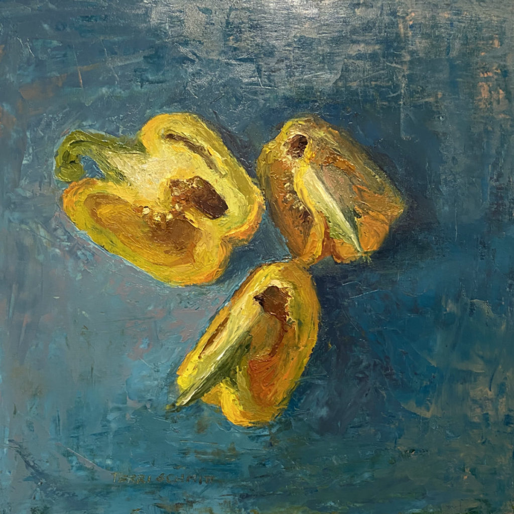 Oil Painting of vegetables Yellow Pepper created by Terri Schmitt