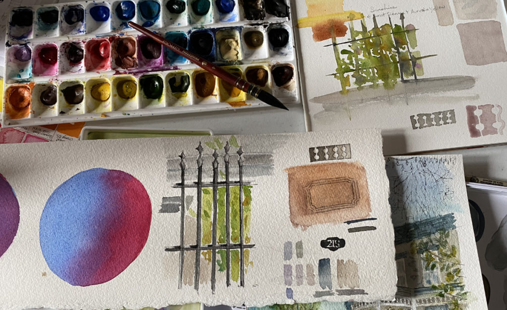 photo of my palette and color sketches