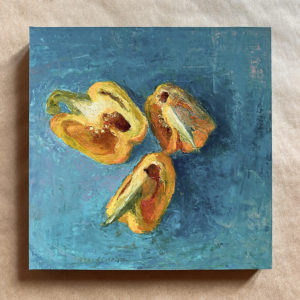 Photograph of oil painting on kraft paper background