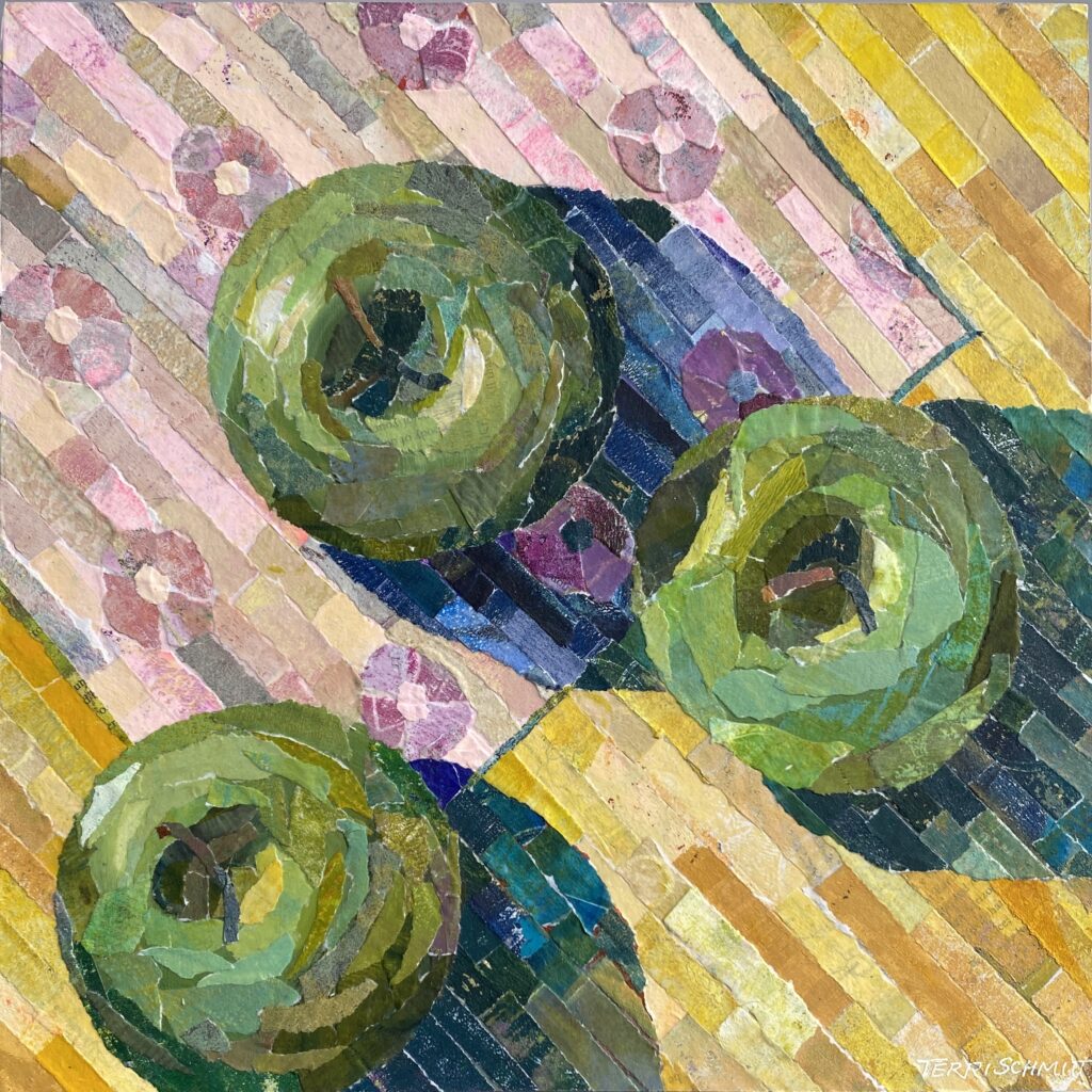 painting of 3 green apples